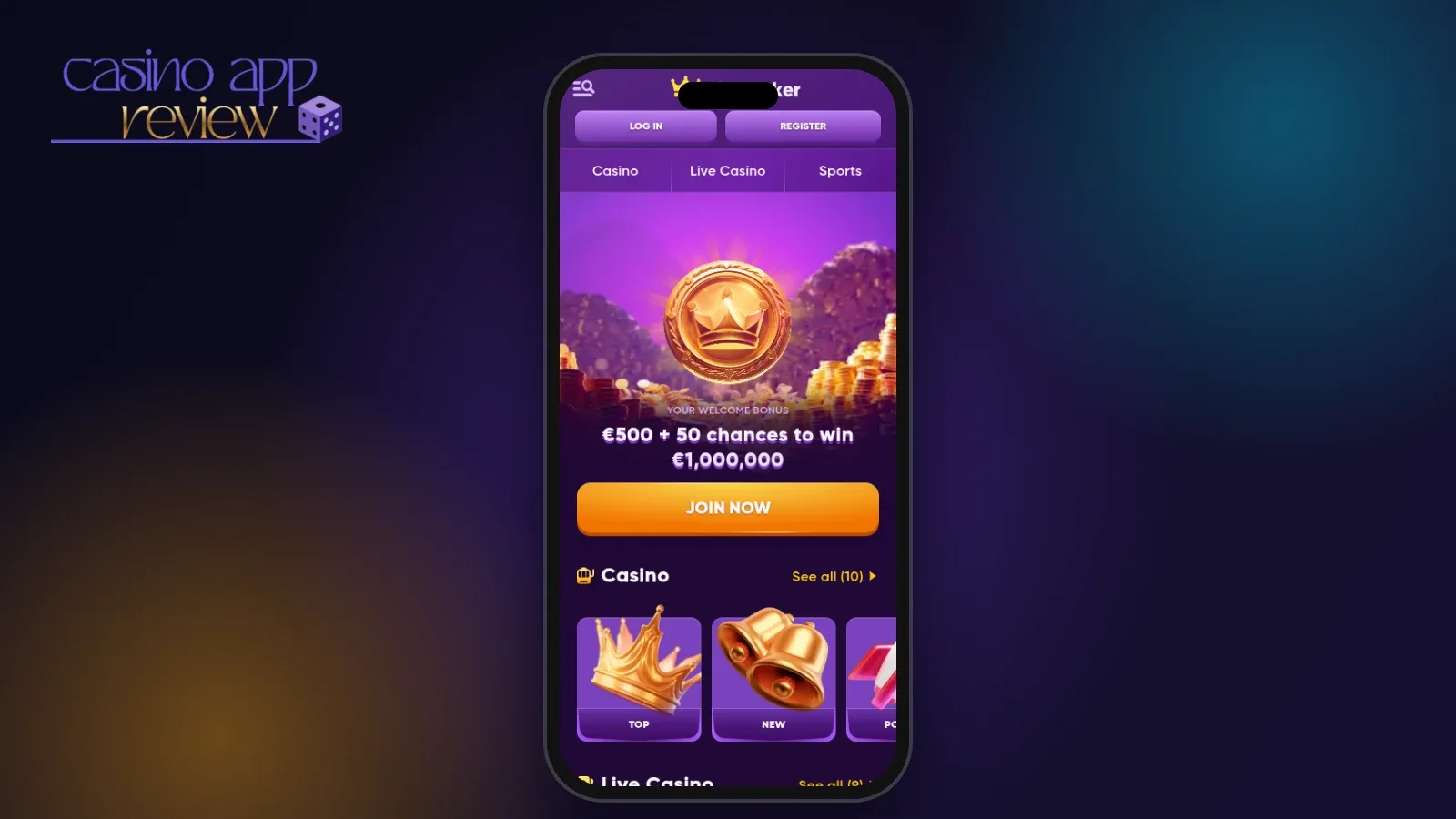 Kingmaker Casino app on a smartphone - mobile casino lobby